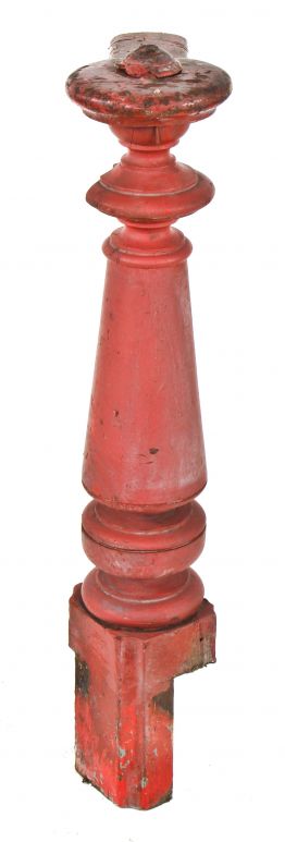 all original post-fire chicago c. 1876 painted red solid walnut wood turned and tapered commercial building interior staircase newel post