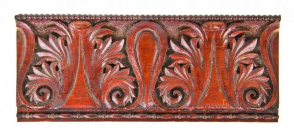 single-sided historically important hand-carved h.i. cobb-designed chicago athletic club association building varnished mahogany wood trimwork fragment with allover crazing