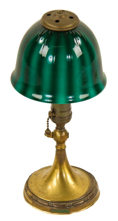 original and fully functional diminutive early 20th century factory office "emeralite jr." articulating desk lamp with striking emerald green cased glass shade