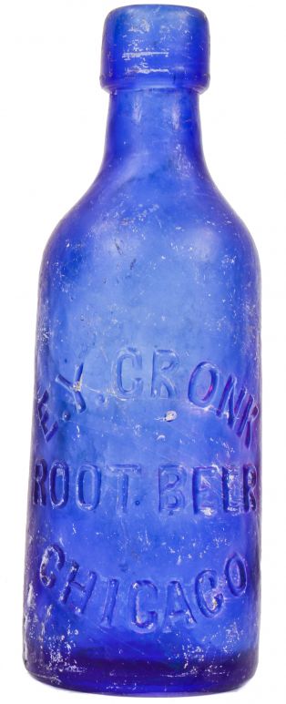 exceptionally rare c. 1879-1882 vibrantly colored dark cobalt blue squat "dr. cronk's" root beer bottle manufactured for edward cronk in chicago, il.