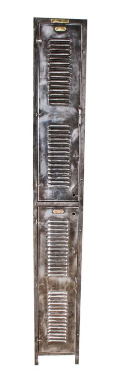 unusually tall c. 1918 refinished american antique industrial "durand" freestanding chicago area factory lunchroom locker with fanciful cast iron handles
