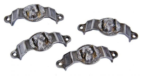 matching lot of original hard to find 19th century ornamental cast iron interior residential built-in cabinet "doggie" drawer pulls from a chicago two-flat house