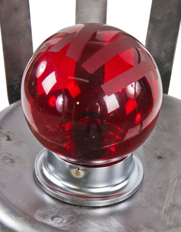 original c. 1930's antique american ruby red glass illuminated wall-mount exit light fixture or sconce with lightly etched oversized letters