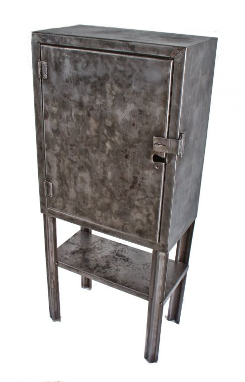 original freestanding c. 1930's customamerican antique industrial automotive assembly plant workshop tool cabinet with welded joint solid steel hinges