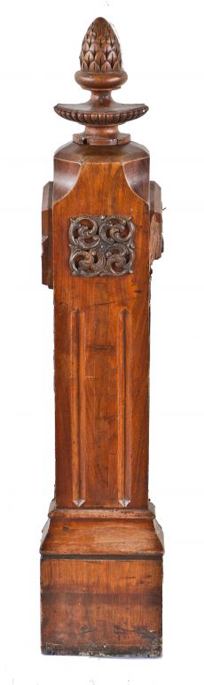 c. 1880's single all original and well-maintained varnished walnut wood single-sided wall mount joseph t. ryerson interior staircase newel post with pineapple finial 