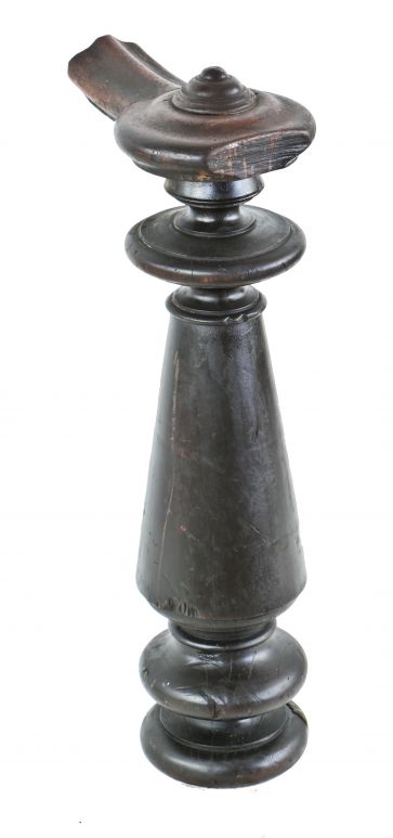 structurally sound and solid late 1860's original and intact walnut wood turned and tapered freestanding newel post with intact cap and/or finial 