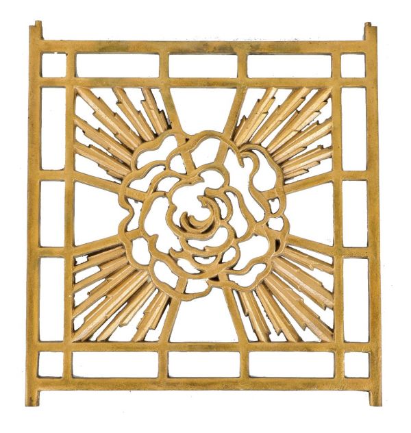 remarkable custom-built early 1920's original ornamental cast bronze diminutive perforated residential return air grille or vent with distinctive sunburst pattern