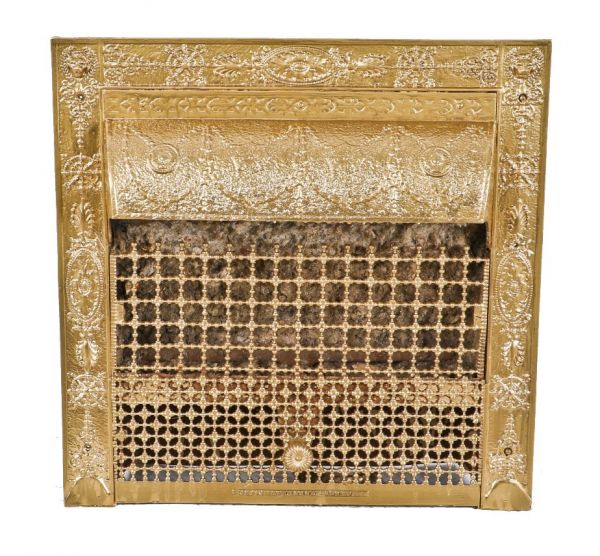 completely intact and fully functional late 19th century american antique chicago graystone residential fireplace gas grille or inset with metallic enameled finish