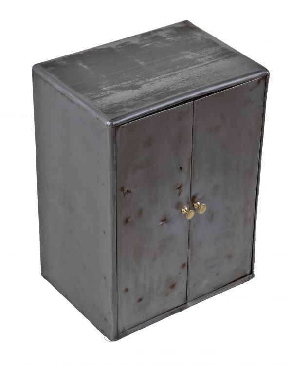 original and intact c. 1940's american industrial freestanding clean and compact "fireproof" all-metal printing shop heavily compartmentalized filing cabinet with intact brass knobs 