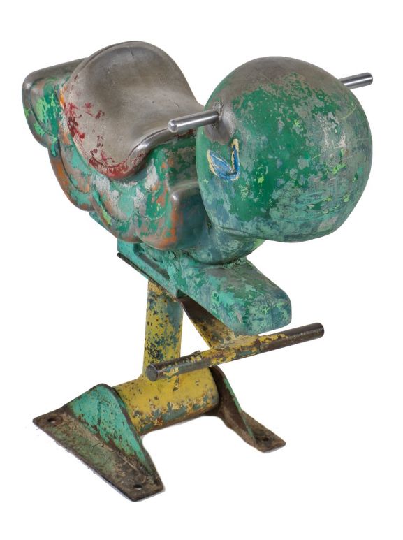late 1960's fully functional freestanding polychrome enameled cast aluminum spring-loaded chicago city park "turtle" playground animal with handles and footrest