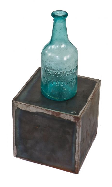oversized american repurposed industrial all-welded joint lightweight portable steel artifact or prop display box with a brushed and lacquered finish