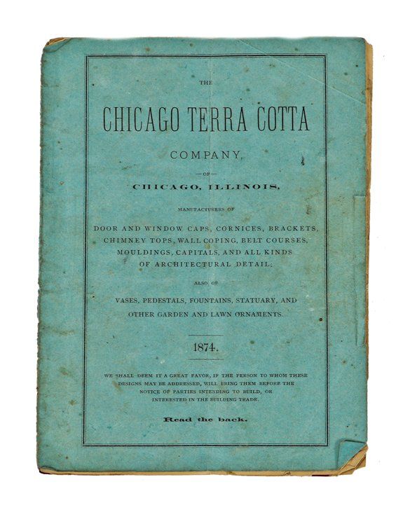 original diminutive softbound c. 1870's largely intact profusely illustrated chicago terra cotta stapled product booklet catalog with wear consistent with age