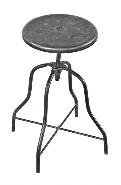 early 1920's refinished antique american medical four-legged tubular steel adjustable height operating room stool with curvaceous stationary base