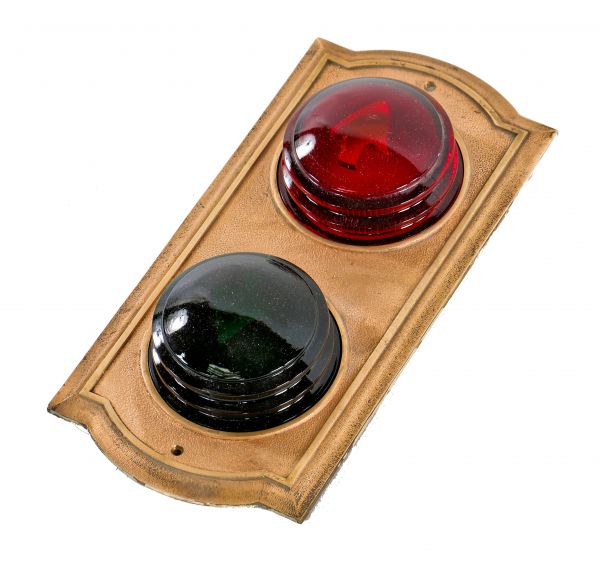 c. 1920's original new york city hotel building interior lobby flush mount elevator cab indicator panel with richly colored patented lenses 