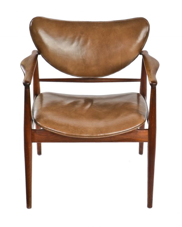 all original c. 1950's american mid-20th century danish modern solid walnut four-legged upholstered side chair salvaged from a chicago foundry boardroom   