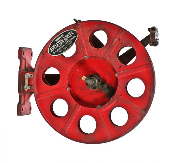 very unique c. 1930's american industrial wall-mount versatile red enameled cast iron and aluminum chicago foundry appleton "aireel" with perforated discs