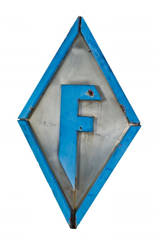 original vintage american historically important single-sided flush mount exterior oversized a. finkl & sons foundry administration building disamond-shaped company sign