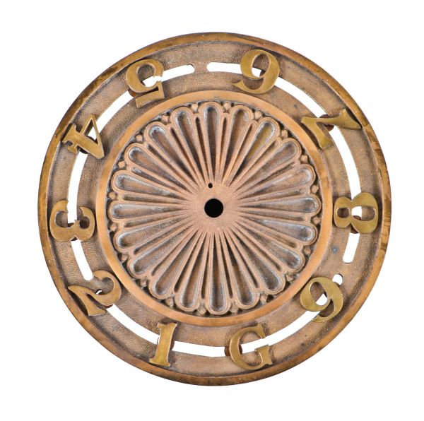 late 19th or early 20th century new york city hotel interior lobby circular-shaped cast bronze elevator floor indicator plaque with centrally located rosette 