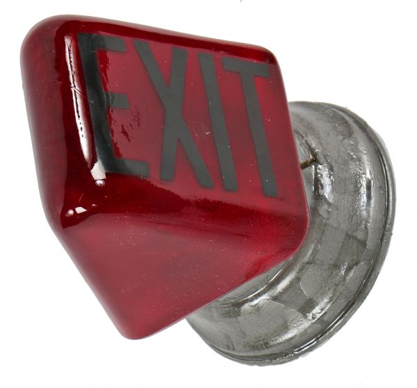 c. 1930's original and completely intact fully functional american depression era st. louis commercial building ruby red glass exit light with baked-on black enameled lettering