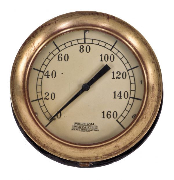 lightly cleaned original and remarkably intact a. finkl & sons foundry american industrial steam pressure gauge with with cast brass bezel and black enameled indicator arrow