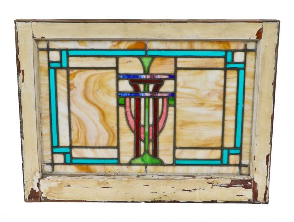 original and intact antique american chicago leaded art glass residential bungalow windows with variegated slag glass and original painted wood sash frame