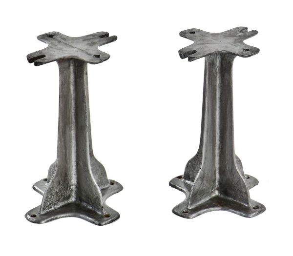 pair of original heavy duty c. 1917-1919 antique american industrial low-lying channeled cast iron sheet metal press machine stationary bases with brushed finish 