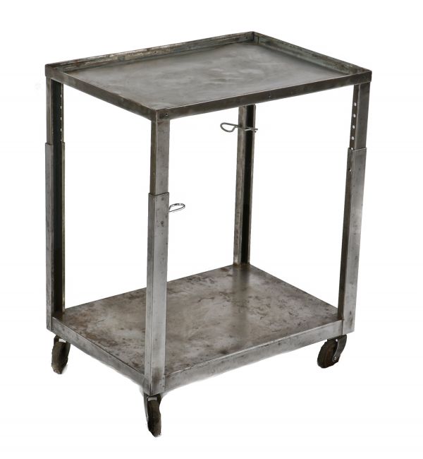 original and fully adjustable refinished light weight cold-rolled steel american industrial mobile factory cart  with telescoping top and spacious integrated undershelf 