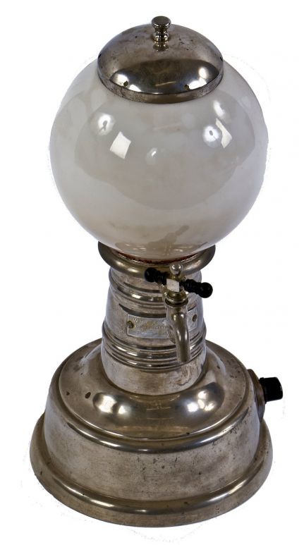 original and intact c. 1920's machine age antique american industrial "white cross" soda fountain dispenser with white opalescent glass tank 