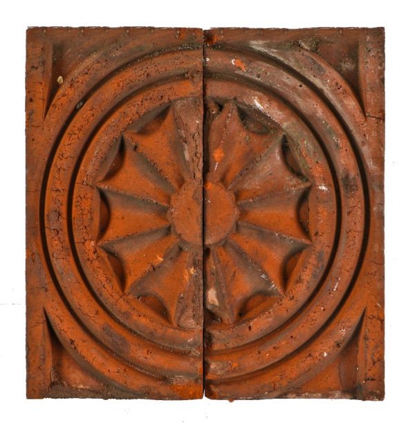 original c. 1880's antique american victorian era freemont street exterior residential "sunburst" design ornamental pressed red bricks with nicely aged surface patina