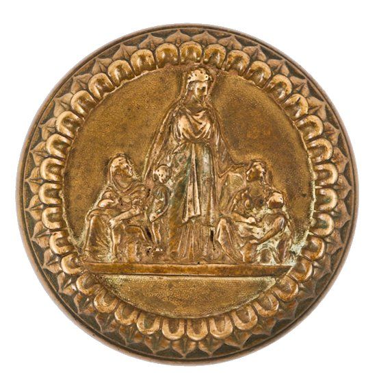 original 19th century antique american ornamental cast bronze figural "metal compression" doorknob with distinctive raised border