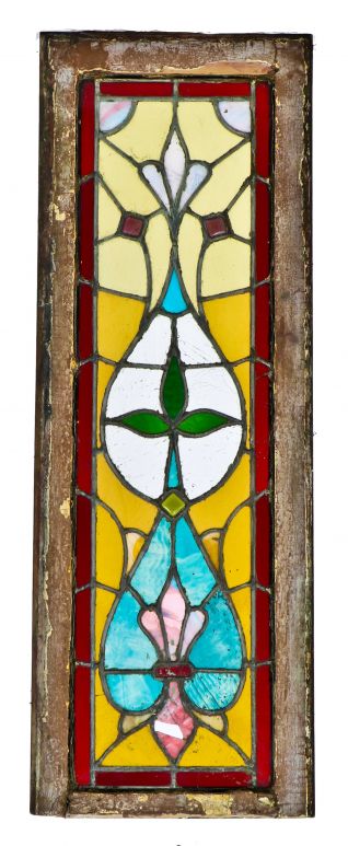 american victorian era largely intact original chicago interior residential stained glass window with vibrantly colored floral motifs accentuated with jewels 