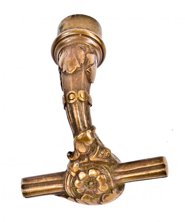 victorian era antique ornamental cast bronze t-handle style knob hardware manufactured for the metallic compression casting co., in boston, ma. 