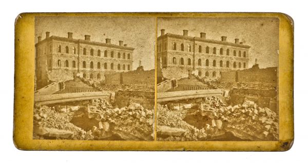 rare and all original historic october 1871 stereograph or steroview albumen photographic card with post-chicago fire scene at an unknown house