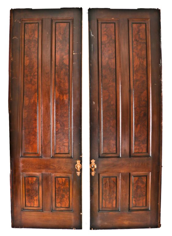 matching set of massive all original 19th century american victorian interior residential sliding or pocket door with visually striking walnut wood "faux" grain finish on both sides