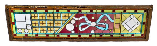 original oversized long and narrow intact late 1880's high victorian era stained glass window salvaged from a prominent gold coast mansion 