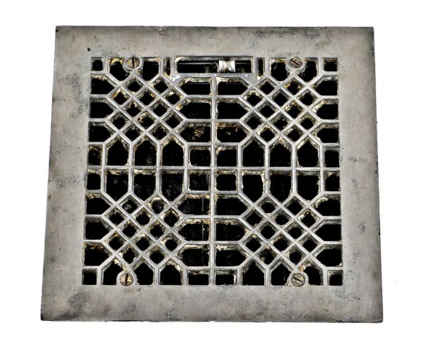 original turn of the century antique american ornamental cast iron "indian lattice" pattern interior residential kitchen wall vent or grate with intact pivoting louvers