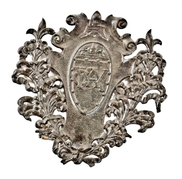 one of three historically important 19th century monogrammed osdel ii-designed chicago y.w.c.a. building interior ornamental cast iron elevator door grille plaques