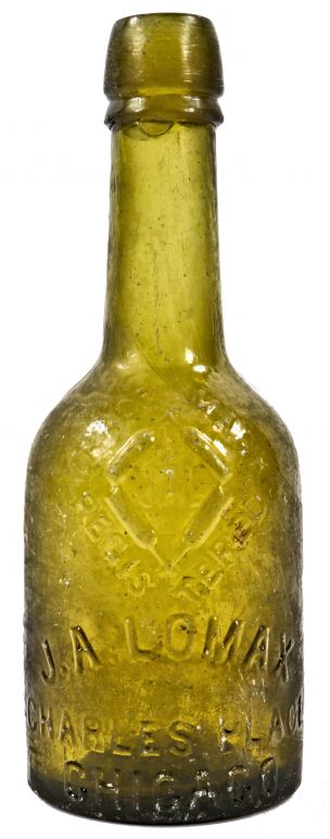 hard to find antique privy-dug c. 1870-1872 vibrant light olive green glass long neck porter pint bottle manufactured for chicago bottling giant john lomax
