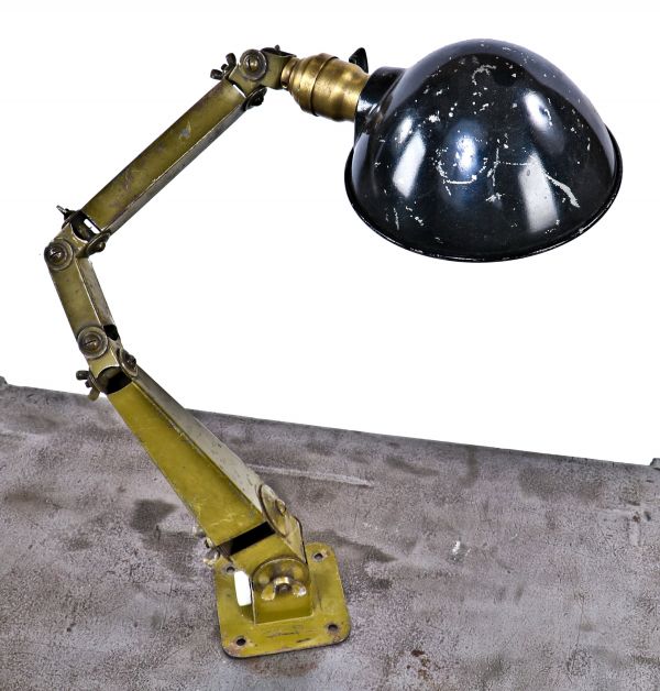completely intact early 20th century fully adjustable antique american army green enameled articulating task lamp with original black enameled rolled rim shade
