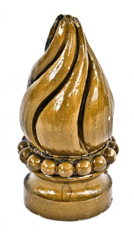 original late 1920's antique american ornamental cast plaster interior lawndale theater auditorium gold enameled flame finial with beaded border above pedestal base