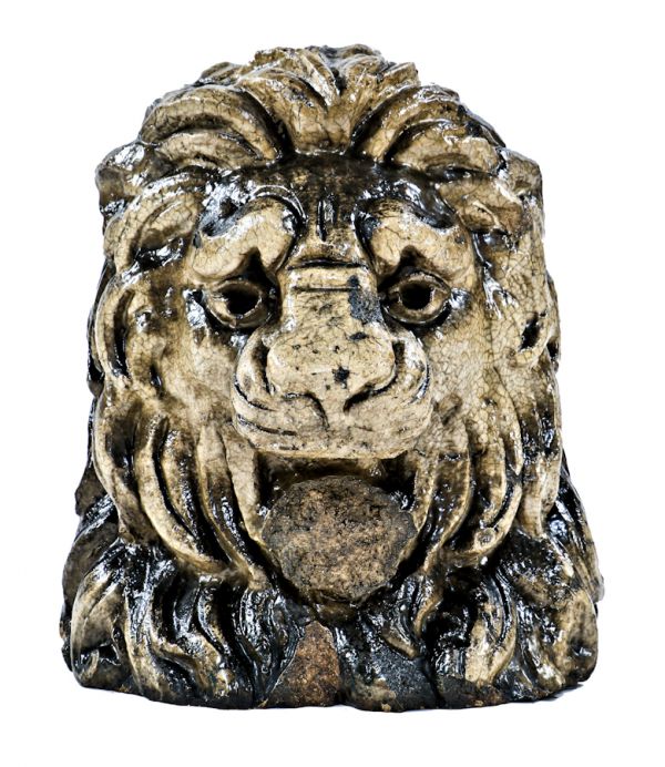 very rare and unusual early 20th century antique american exterior chicago bank building glazed terra cotta figural lion head with all over crazed finish