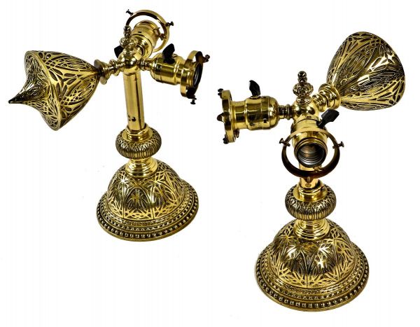 rare and previously undiscovered intact antique american pair of late nineteenth century cast brass sconces designed by louis h. sullivan for the c. 1894 chicago stock exchange building