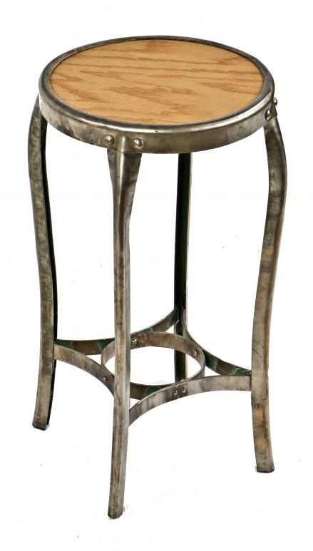 "uhl art steel" early 20th century antique american toledo four-legged pressed and folded stationary stool with a brushed metal finish