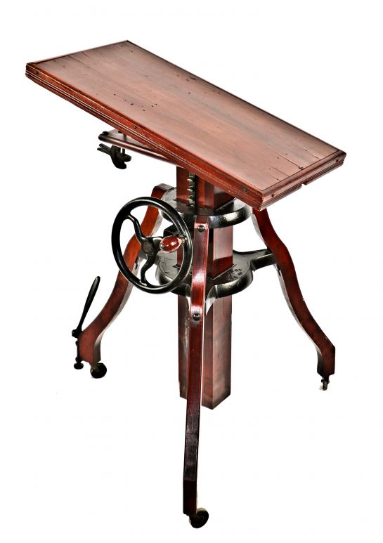 very rare all original early 20th century american adjustable height mahogany wood "century studio stand" with self-locking camera jack 
