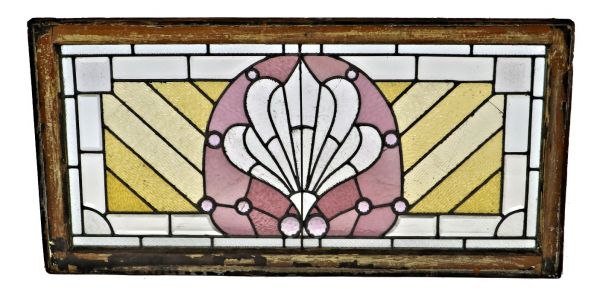 19th century antique american interior victorian era residential stained glass transom window accentuated with faceted jewels and beveled glass