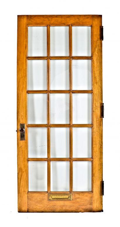 heavily reinforced early 20th century antique american solid birch wood multi-pane salvaged chicago apartment vestibule door with original hardware 