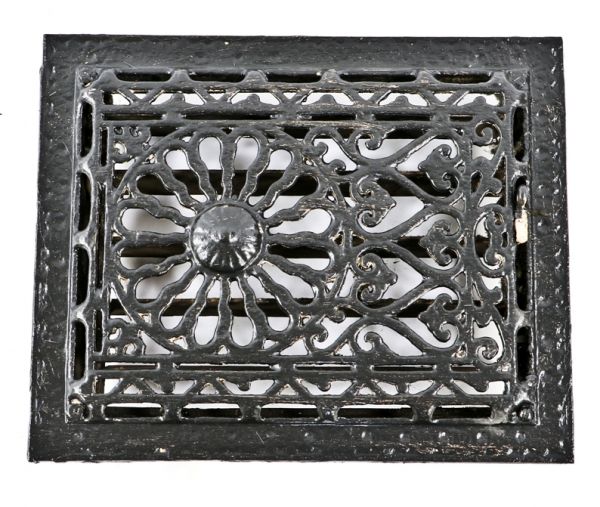 late 19th century antique american salvaged chicago ornamental cast iron flush mount black enameled wall grate or register with fully functional louvers