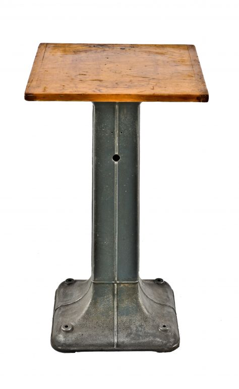 c. 1930's repurposed antique american industrial factory machine shop grinding machine cast iron pedestal base with newly added pine wood tabletop 