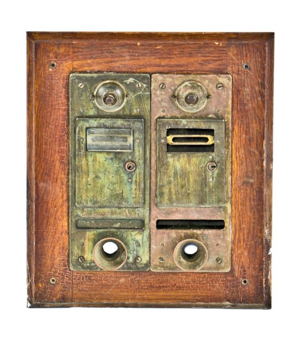 highly sought after all original and largely intact turn of the century two-flat salvaged chicago interior vestibule combination mailbox with speaking tube and push button doorbell 