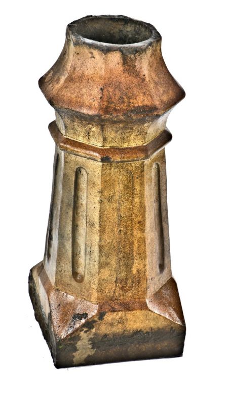 original and completely intact 1880's antique american victorian era salvaged chicago mansion terra cotta exterior multifaceted chimney pot with chamfered base